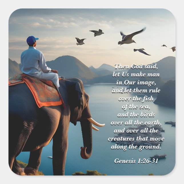 Let Us Make Man in Our image, God & Creation Verse Square Sticker (Front)