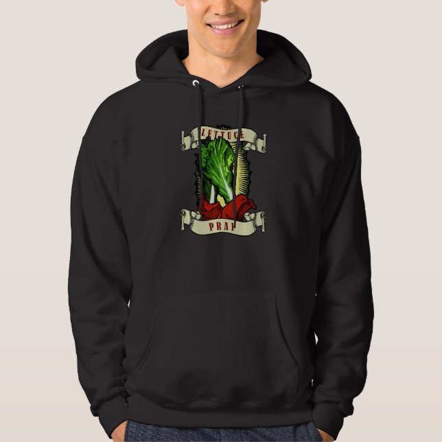 Let Us Pray Lettuce Pray Veggies Vegetables Tattoo Hoodie (Front)