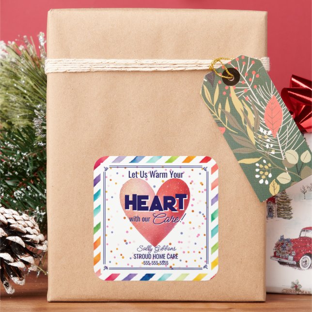 Let Us Warm Your Heart with Our Care care giver Square Sticker (Holiday)