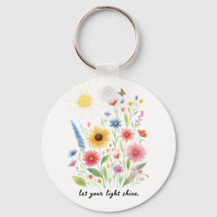 Let you light shine flowers and sun monogram key ring