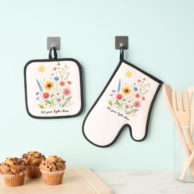 Let you light shine flowers and sun oven mitt & pot holder set (Insitu(Hanging))