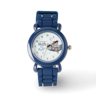 Let Your Dream Take Flight Cute Bear Blue Plane Watch