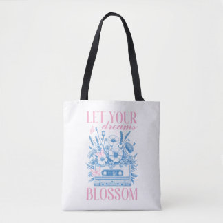 Let Your Dreams Blossom Vintage Floral Pink Blue Tote Bag