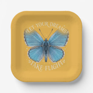 Let Your Dreams Take Flight Blue Butterfly Paper Plate
