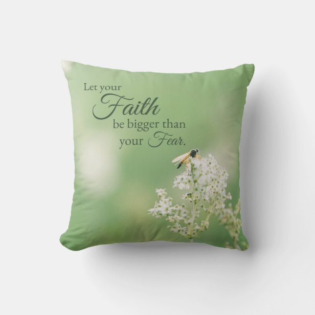 "Let your Faith…" Christian Quote Floral Flower Cushion (Front)