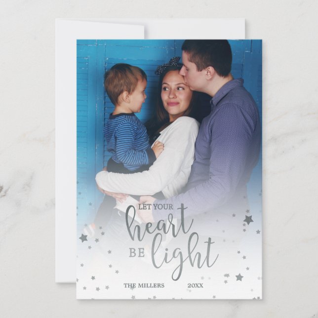 Let Your Heart Be Light Silver Holiday Photo Card (Front)