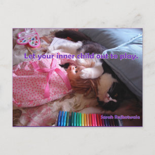 Let your Inner Child Out Tuxedo Cat Play Postcard