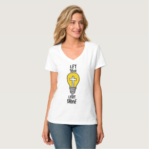 Let Your Light Shine Bible Cross Women's V-Neck T-Shirt