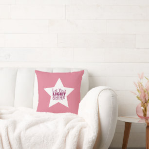 Let Your Light Shine Bible Verse White Star Pink Cushion