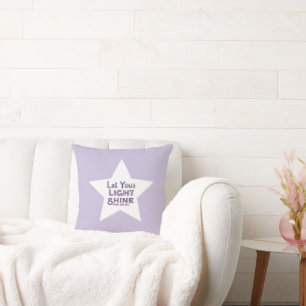 Let Your Light Shine Bible Verse White Star Purple Cushion
