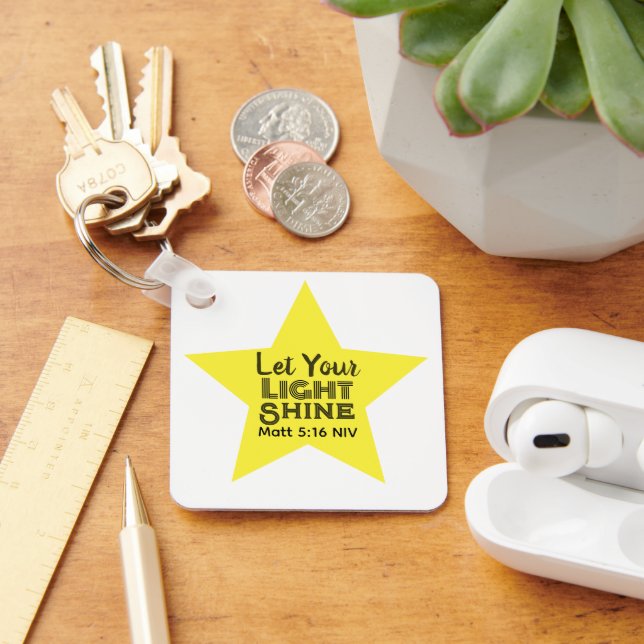 Let Your Light Shine Bible Verse Yellow Star Key Ring (Desk)