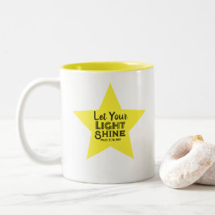 Let Your Light Shine Bible Verse Yellow Star Two-Tone Coffee Mug