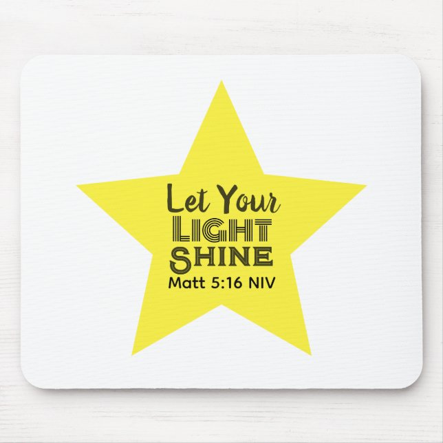 Let Your Light Shine Bible Verse Yellow Star White Mouse Mat (Front)