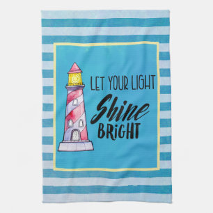 Let Your Light Shine Bright Lighthouse Typography Tea Towel