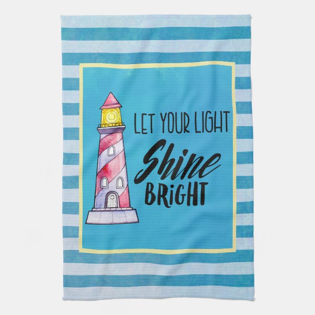 Let Your Light Shine Bright Lighthouse Typography Tea Towel (Vertical)