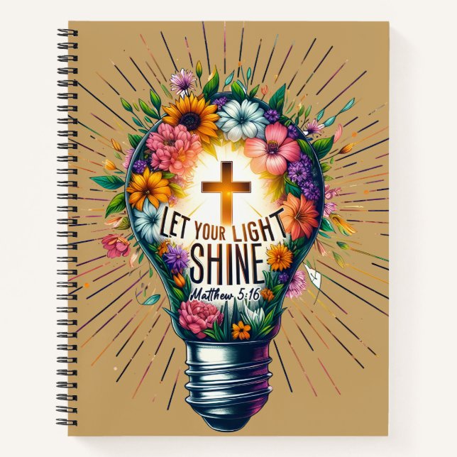 Let Your Light Shine Christian | Floral Light Bulb Notebook (Front)