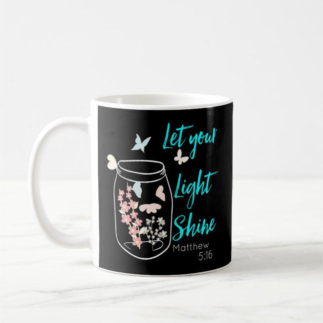 Let Your Light Shine Jar Flowers Butterfly Coffee Mug (Left)