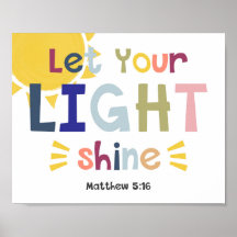 Let Your Light Shine Kids Christian Bible Verse Po
