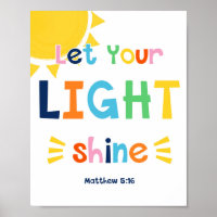Let Your Light Shine Kids Christian Bible Verse Po
