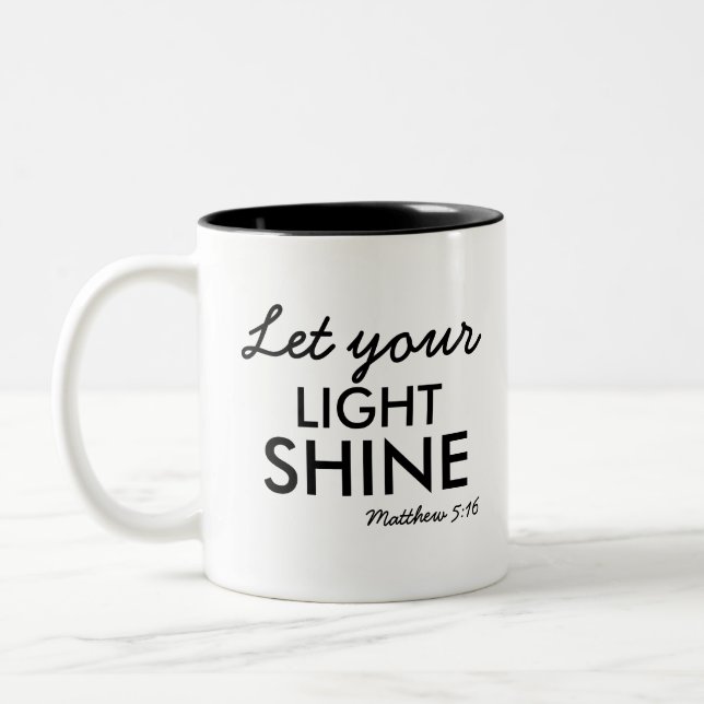 Let Your Light Shine Personalised Bible Christian Two-Tone Coffee Mug (Left)
