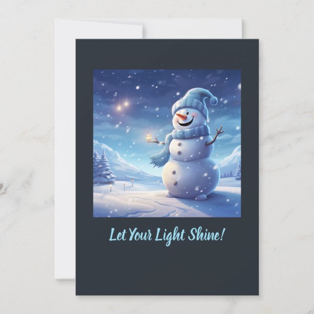"Let Your Light Shine!" – Snowman Christmas Card (Front)