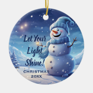 "Let Your Light Shine!" – Snowman Christmas Ceramic Tree Decoration