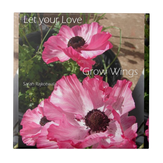 Let your Love Grow Wings floral Quote Ceramic Tile (Front)