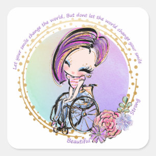 Let Your Smile Change The World Wheelchair Woman Square Sticker