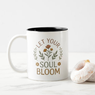Let Your Soul Bloom Minimalist Floral Two-Tone Coffee Mug