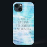Let Yourself Be Drawn iPhone 13 Case<br><div class="desc">light universe tie dye blue and white and aqua abstract inspirational poetry Rumi quote: let yourself be drawn</div>