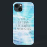 Let Yourself Be Drawn iPhone 13 Case<br><div class="desc">light universe tie dye blue and white and aqua abstract inspirational poetry Rumi quote: let yourself be drawn</div>
