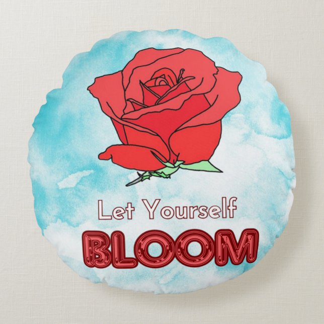 Let Yourself Bloom Red Rose Art Round Cushion (Front)