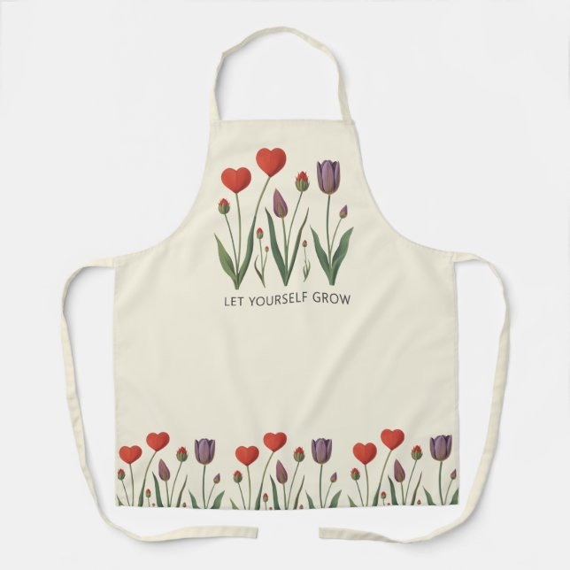 Let Yourself Grow Floral Heart Tulips Art Apron (Front)