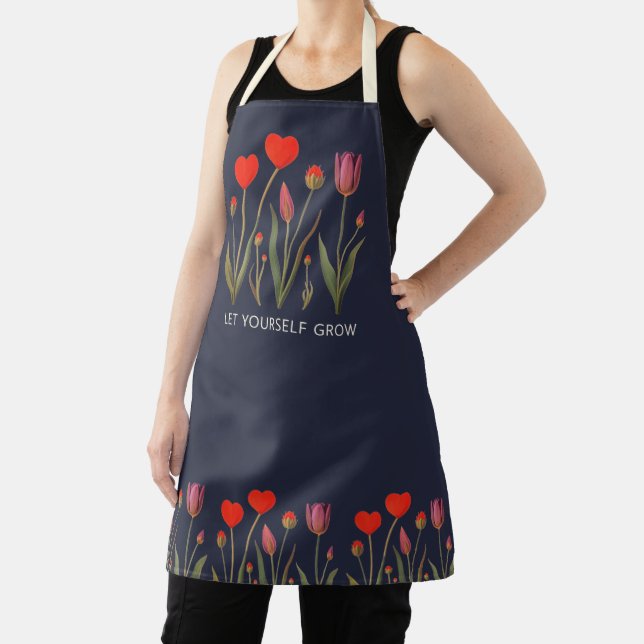 Let Yourself Grow Floral Heart Tulips Art Apron (Insitu)