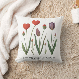 Let Yourself Grow Floral Heart Tulips Art Cushion
