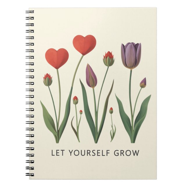 Let Yourself Grow Floral Heart Tulips Art Notebook (Front)