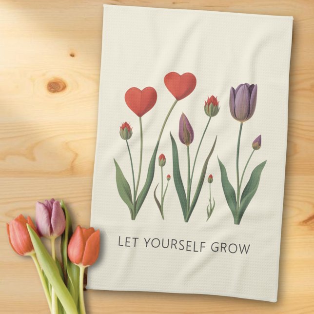 Let Yourself Grow Floral Heart Tulips Art Tea Towel (Creator Uploaded)