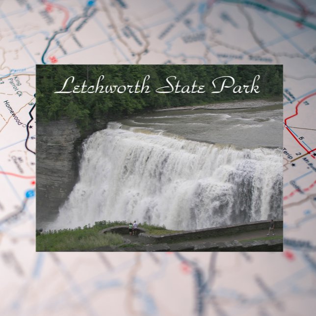 Letchworth State Park Waterfall Travel Photo Postcard (In Situ Map)