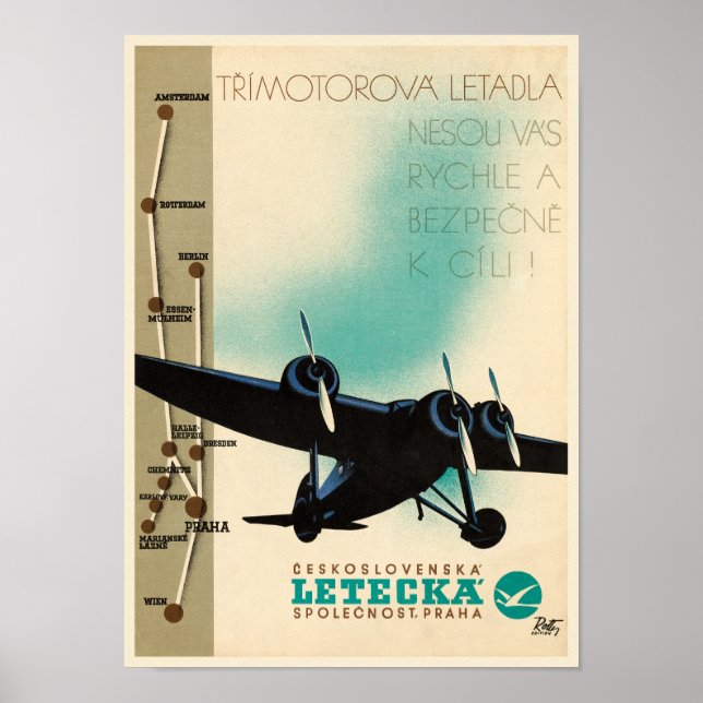 Letecka Czechoslovakia Vintage Poster 1932 (Front)
