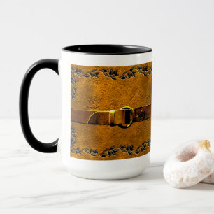 Lether & Belt, golden tone Black 15 oz Combo Mug