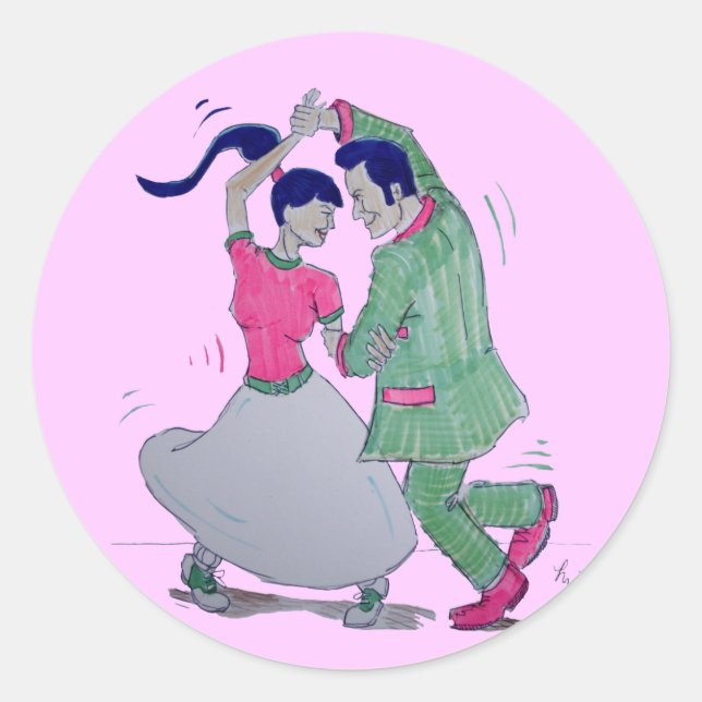 lets all do the twist swing dancers classic round sticker (Front)