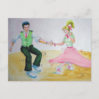 lets all do the twist swing dancers postcard