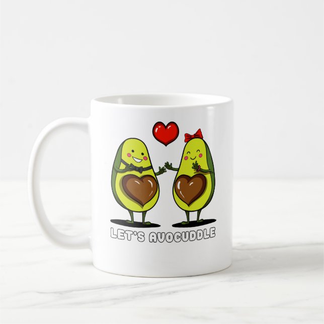 Let's Avocuddle Cute Avocado Vegan Joke Coffee Mug (Left)