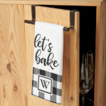 Let's Bake Buffalo Plaid Monogram Black White Tea Towel<br><div class="desc">Simple buffalo plaid kitchen towel with a space for your monogram.</div>