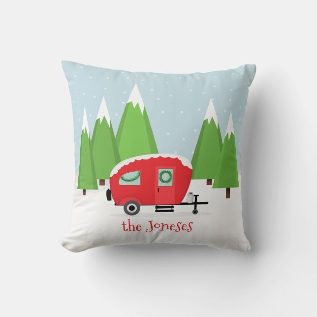 Let's be Adventurous Retro Camper Christmas Cushion (Front)
