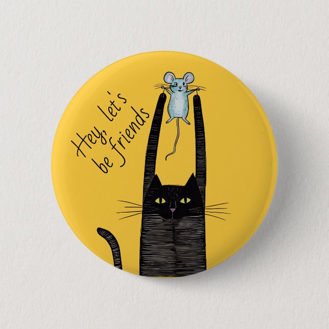 Let's be friends, cat love, cat and mouse partner 6 cm round badge (Front)