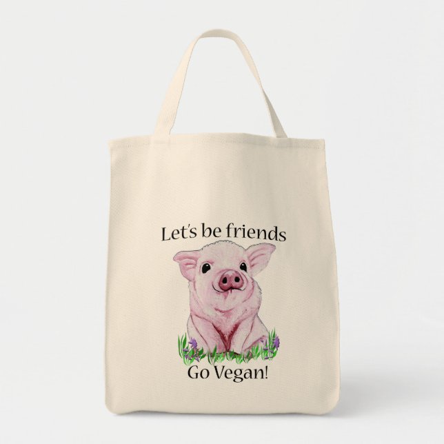 Lets be friends Go vegan grocery tote (Front)