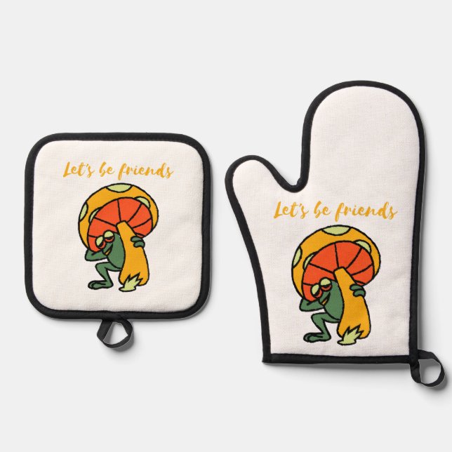 let's be friends oven mitt & pot holder set (Front)