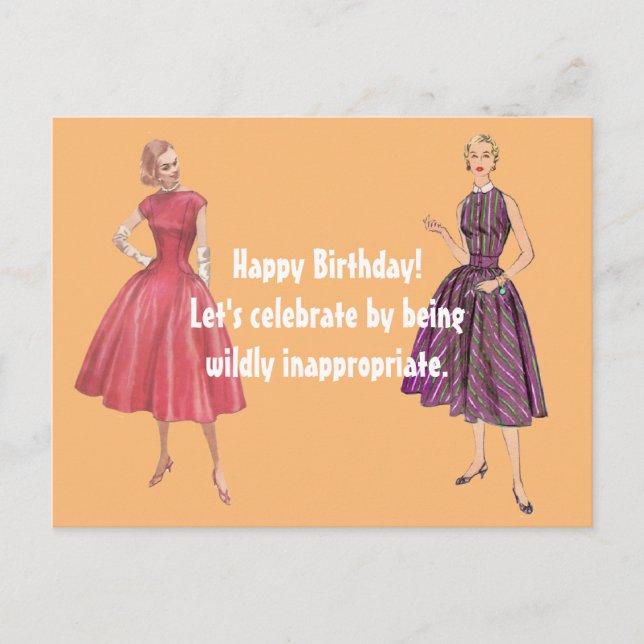 Lets Be Inappropriate Funny Retro Birthday Postcard (Front)