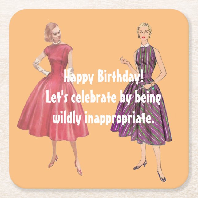 Lets Be Inappropriate Funny Retro Birthday   Square Paper Coaster (Front)
